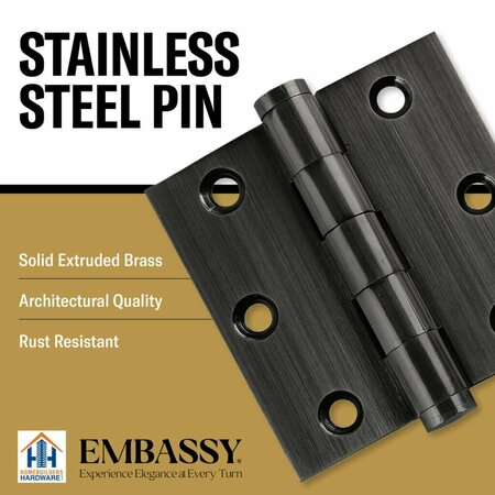 Embassy 3 x 3 Solid Brass Hinge, Pewter Finish with Steeple Tips 3030US17AS-1